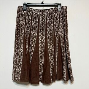 Romantic Boho 100% Linen Brown Embroidered Twirl‎ Skirt Womens Sz 8 Forestcore